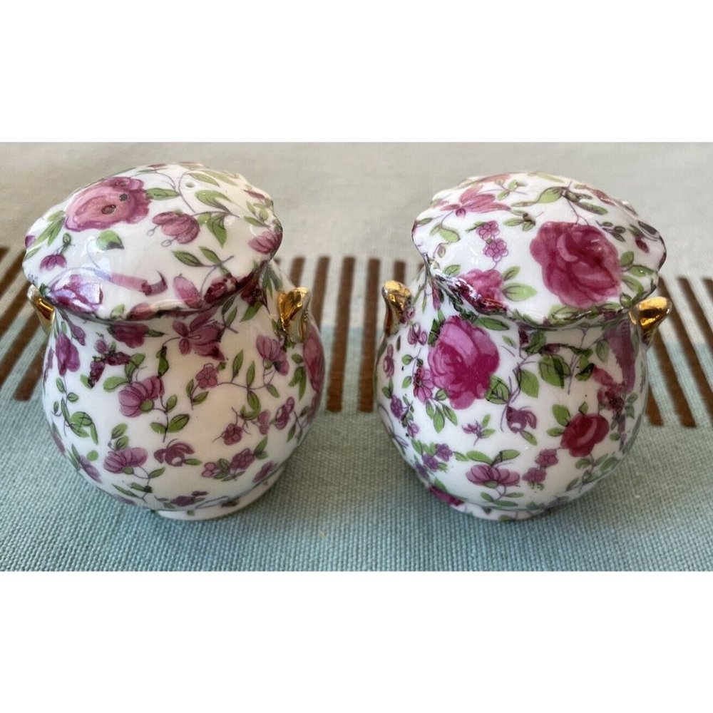 Vintage Enesco Rose Chintz Salt & Pepper Shakers